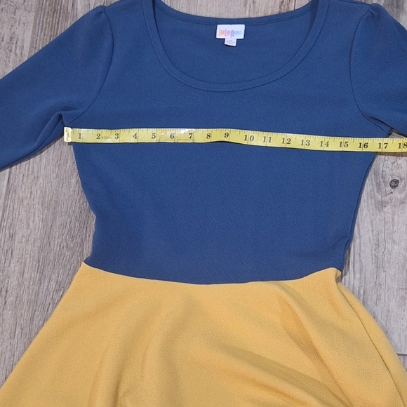 Lularoe  Amelia Blue& Gold Colorblock Dress sz M #760 - Picture 7 of 9
